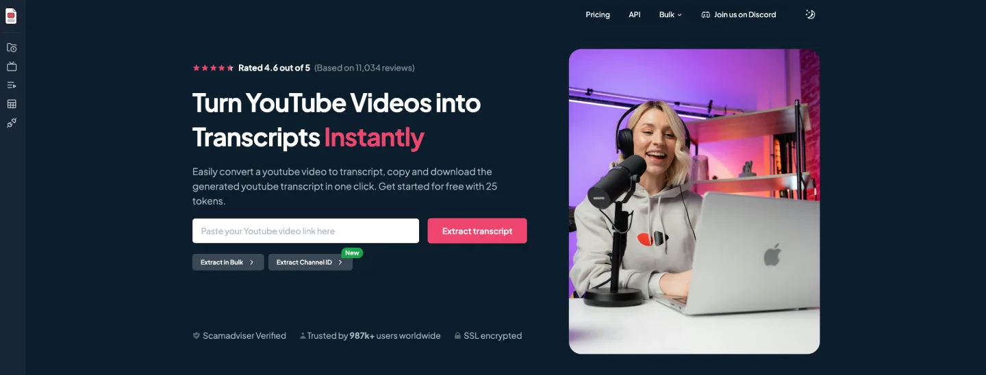 youtube transcript io